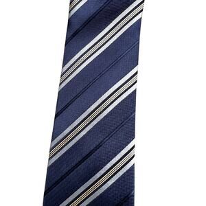 Yves Saint‎ Laurent Silk Navy Blue Striped Shiny Tie